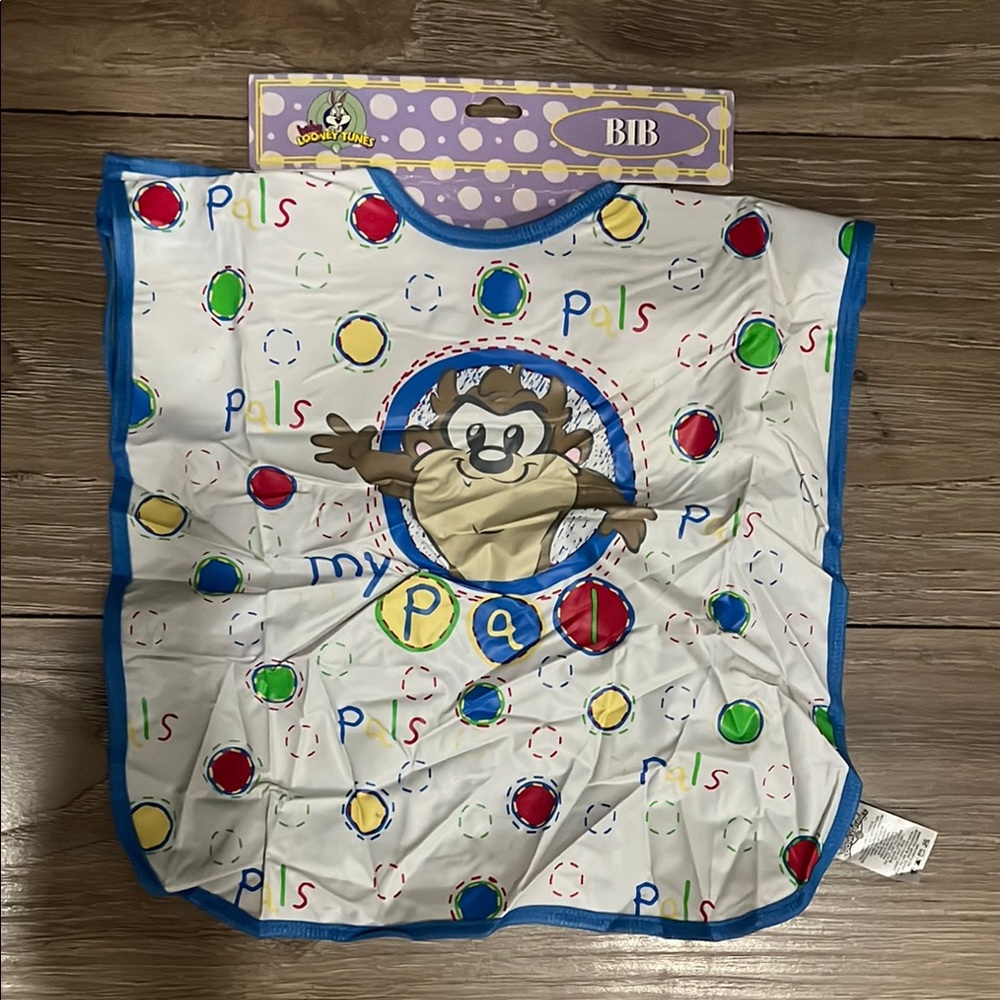 Vintage Tasmanian devil looney tunes Warner Bros White and Blue Bib